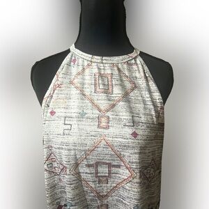 Emery‎ Rose Aztec Western Geometric Print Halter Top - Grey Size X-lg